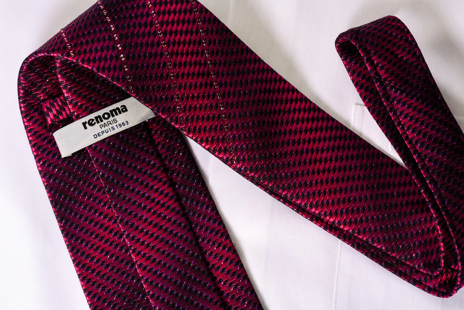 Renoma Silk Necktie Purple Striped Rhinestones On Purple With Silver Sparkles - Image 3