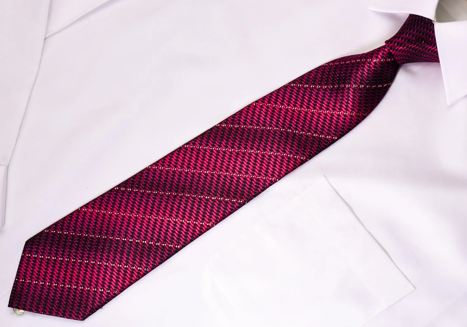 Renoma Silk Necktie Purple Striped Rhinestones On Purple With Silver Sparkles - Image 4