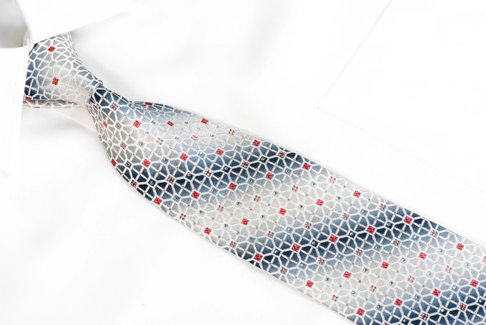 Renoma Silk Rhinestone Necktie Trellis On Graduating Silver With Purple Sparkles - Image 2