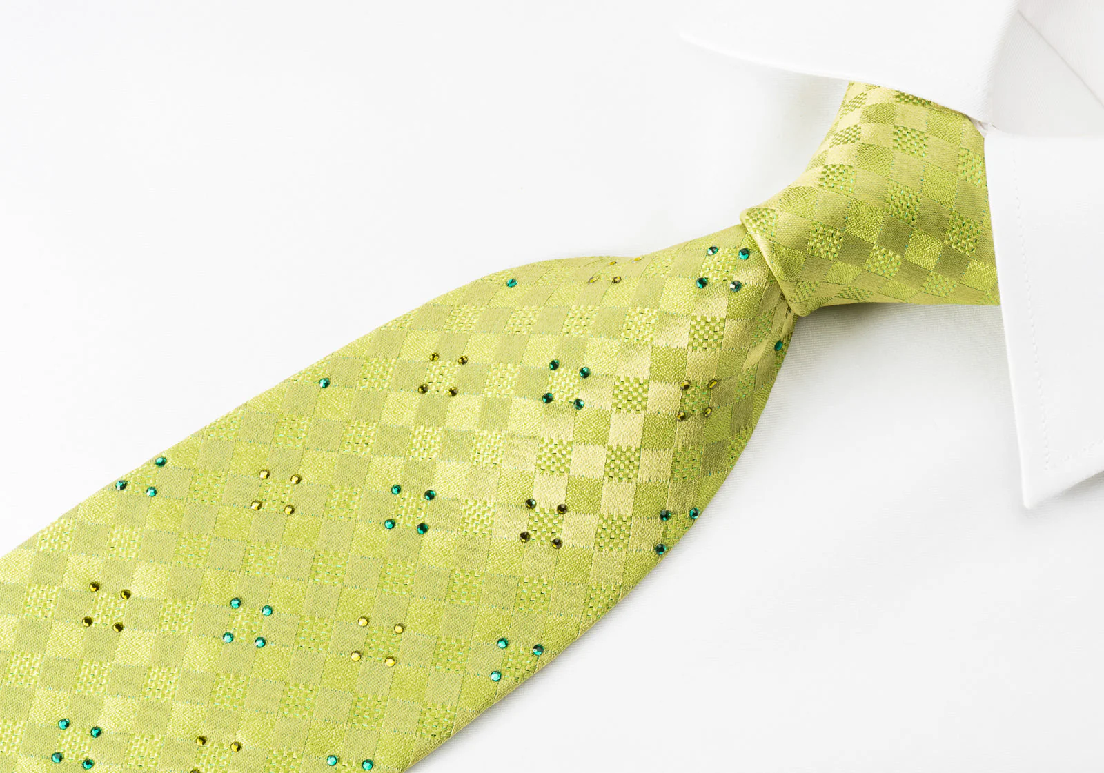 Renoma Silk Rhinestone Tie Checker On Green With Green Sparkles - Image 4