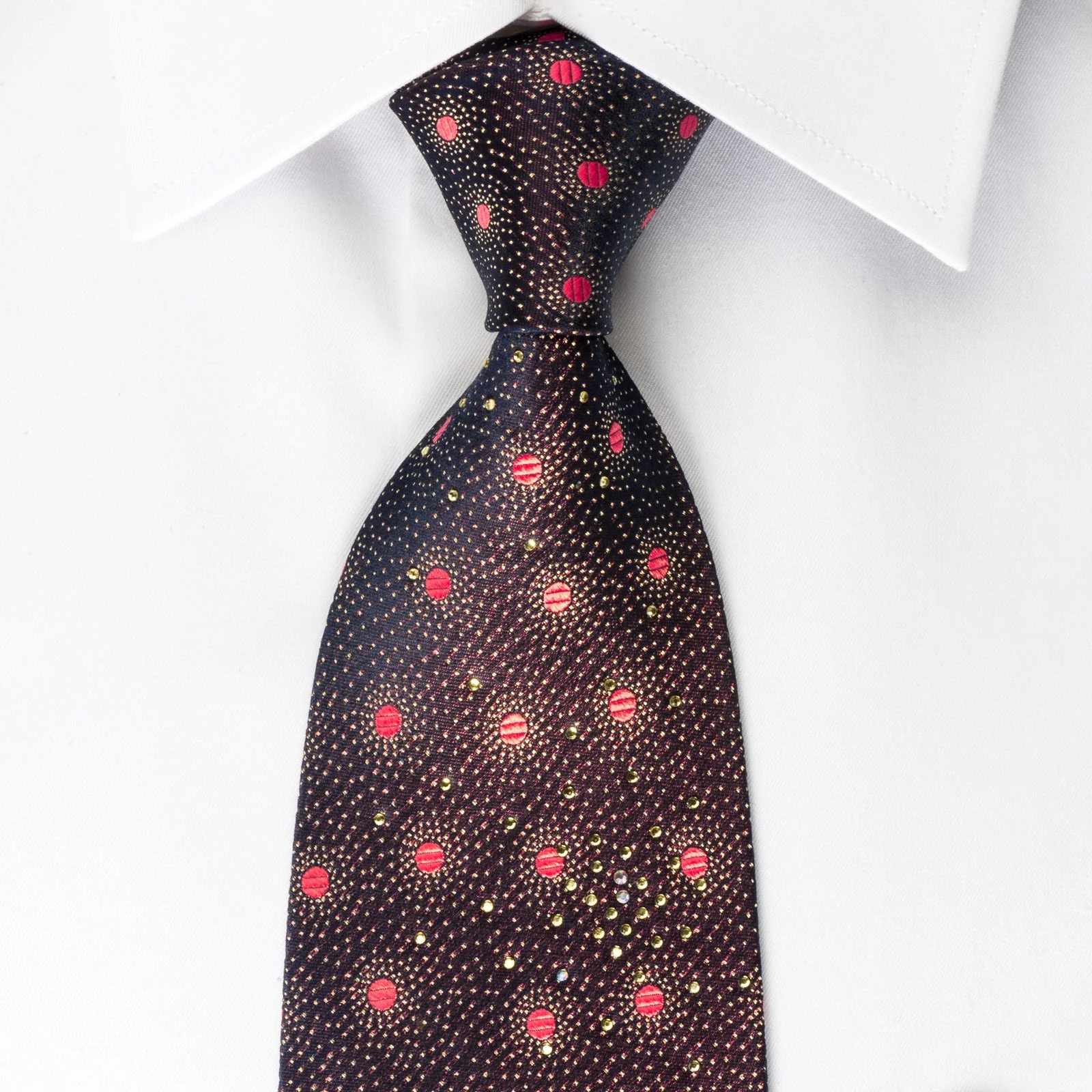 Renoma Silk Rhinestone Tie Pink Dots On Purple With Silver Sparkles