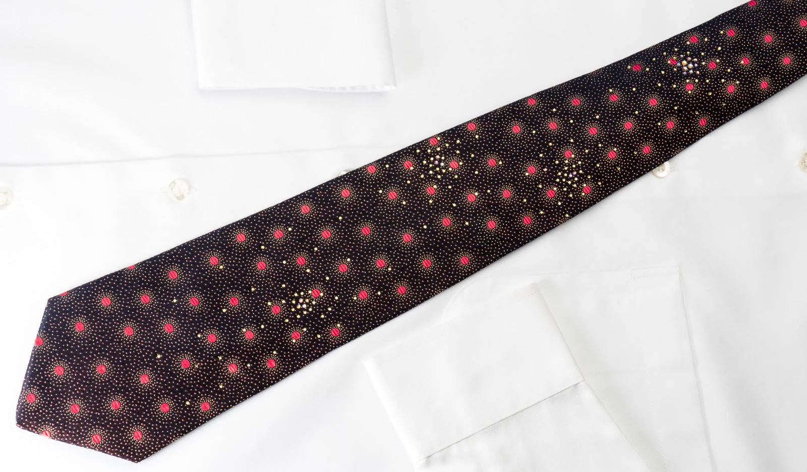 Renoma Silk Rhinestone Tie Pink Dots On Purple With Silver Sparkles - Image 3
