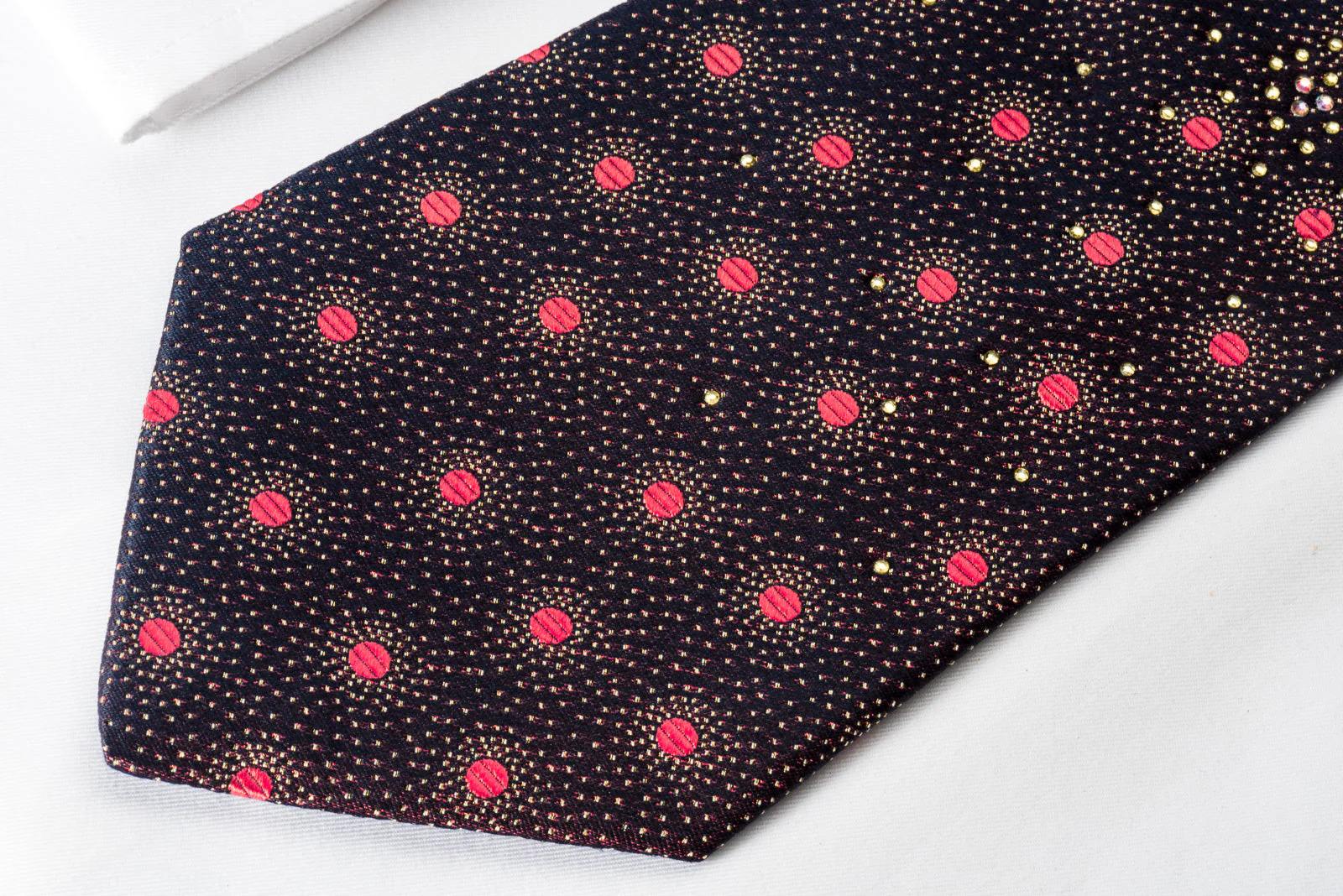 Renoma Silk Rhinestone Tie Pink Dots On Purple With Silver Sparkles - Image 6