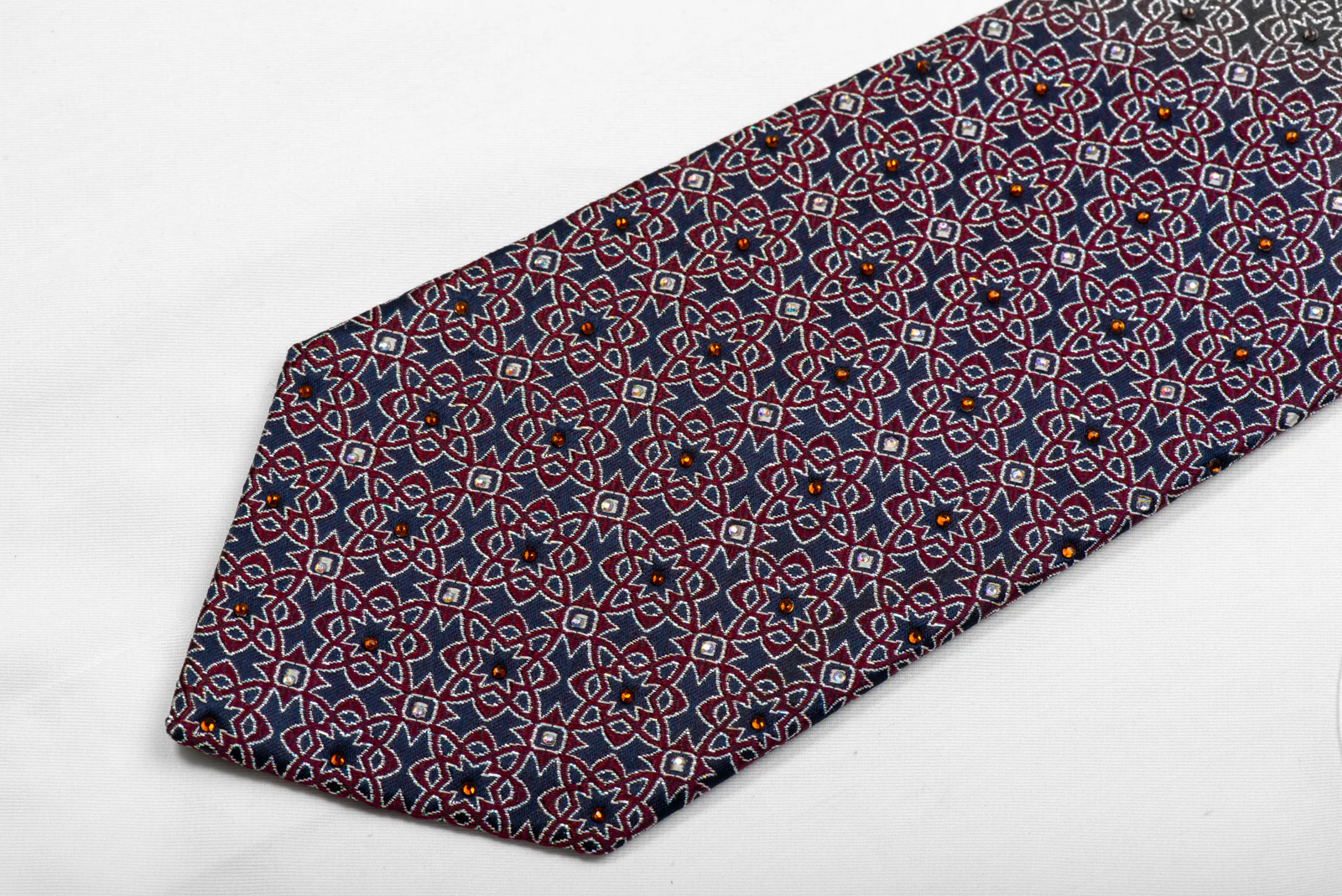 Silk Tie Burgundy Marrakesh On Navy With Sparkles - Image 4