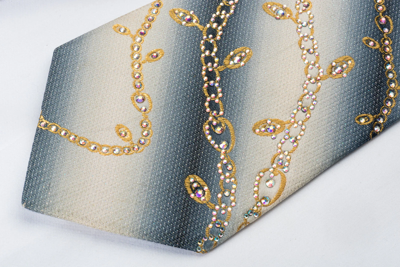Renoma Silk Tie Golden Chains On Graduating Gray With Rhinestones - Image 3
