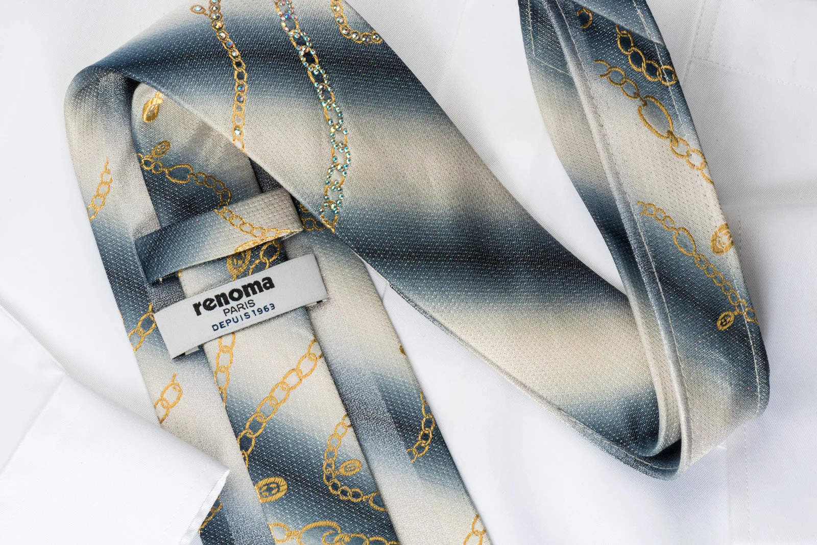Renoma Silk Tie Golden Chains On Graduating Gray With Rhinestones - Image 5