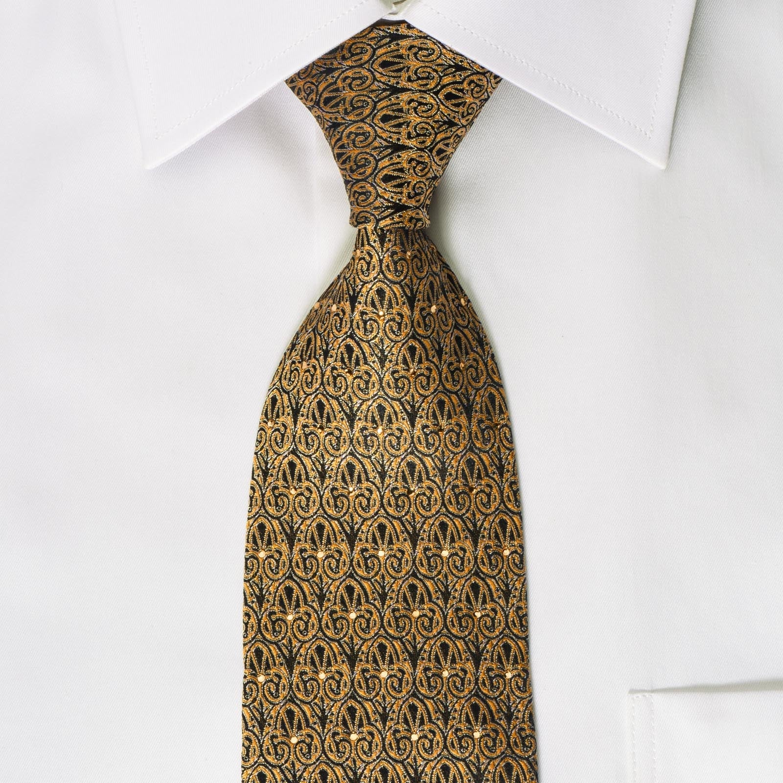 Renoma Silk Tie Golden Flur De Lis On Black Silk With Rhinestones - Image 3