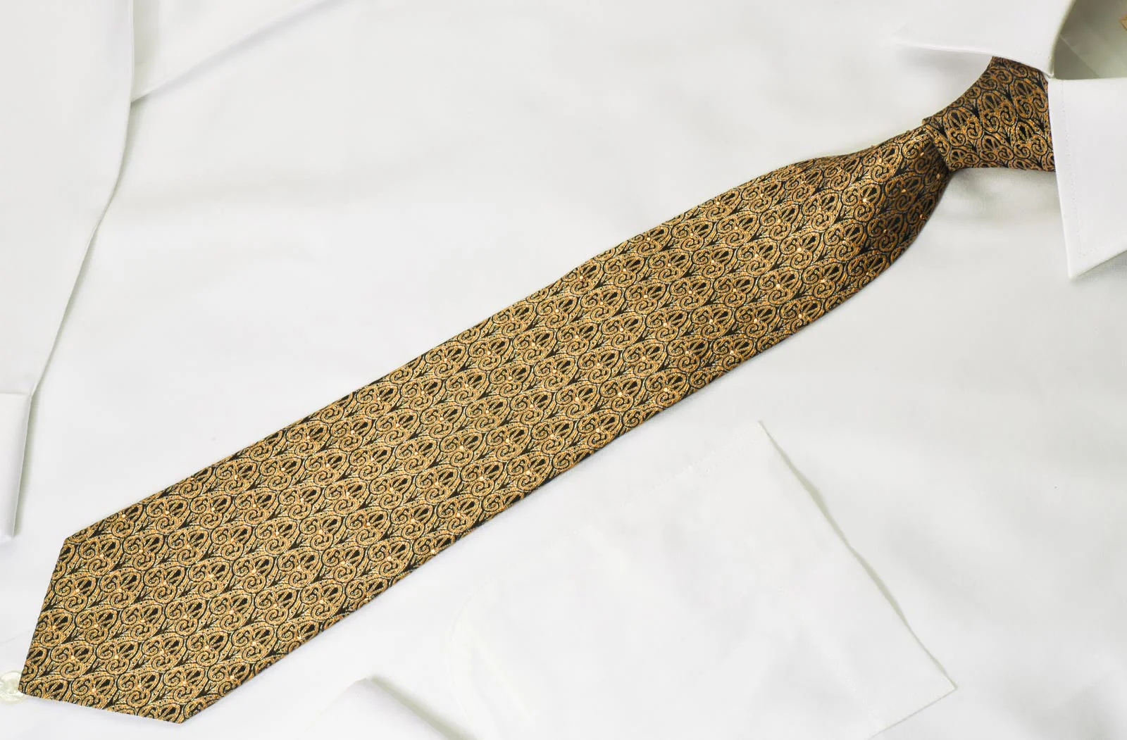 Renoma Silk Tie Golden Flur De Lis On Black Silk With Rhinestones - Image 4