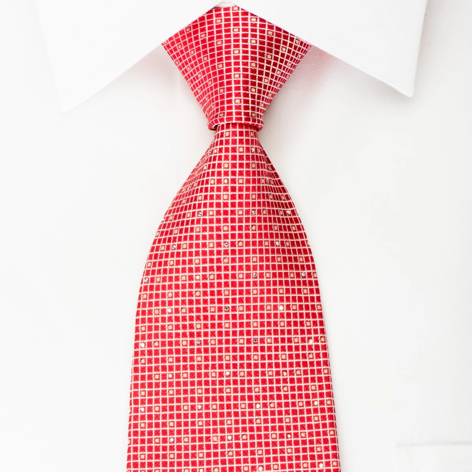 Renoma Silk Tie Silver Trellis On Red With Rhinestones