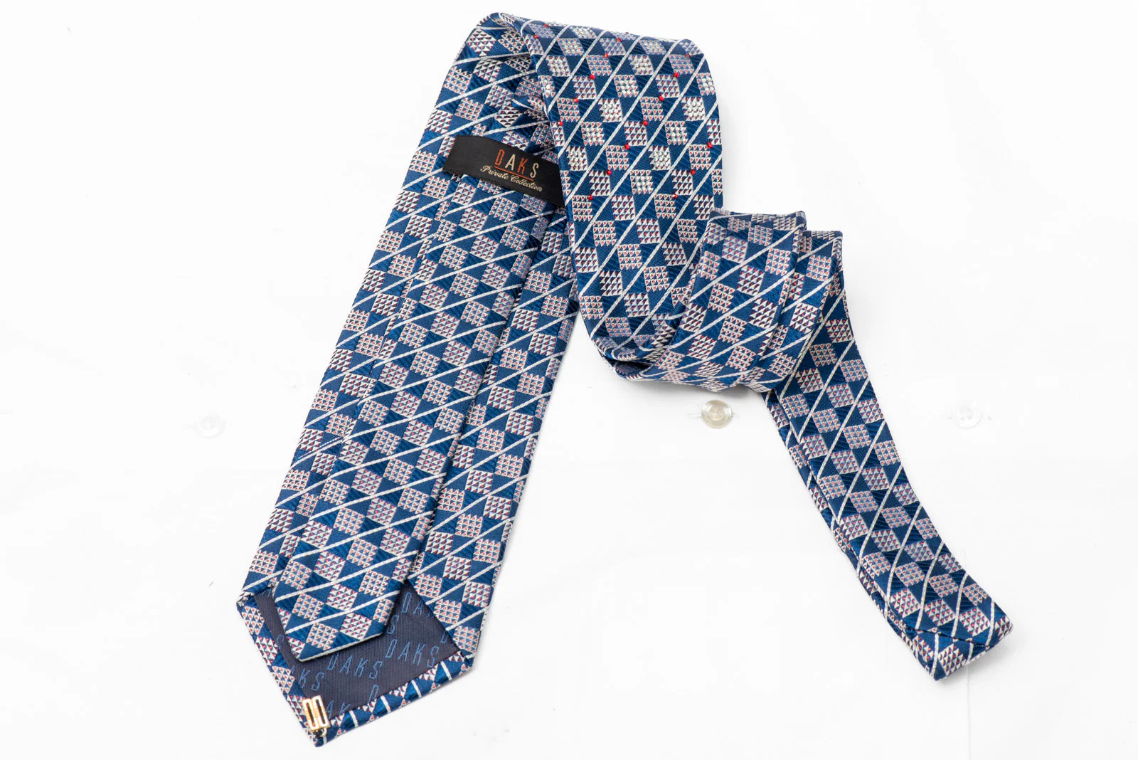 Rhinestone-Embellished Silk Necktie – Navy & Silver Checkered Weave - Image 3