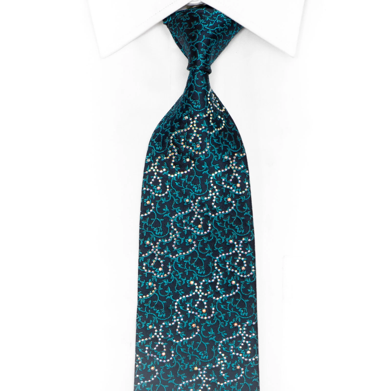 Rhinestone Scrolls & Floral On Navy Blue With Turquoise Sparkles