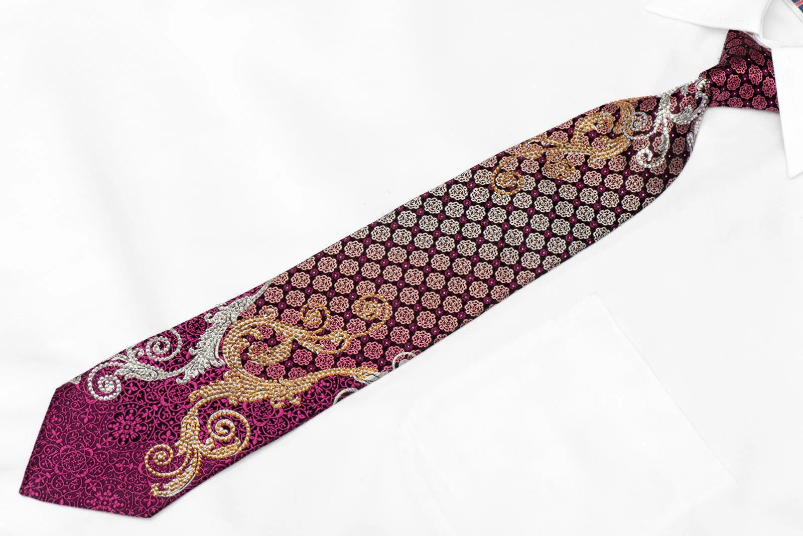 Rhinestone Scrolls On Purple Black Silk Tie With Silver Sparkles - Image 2