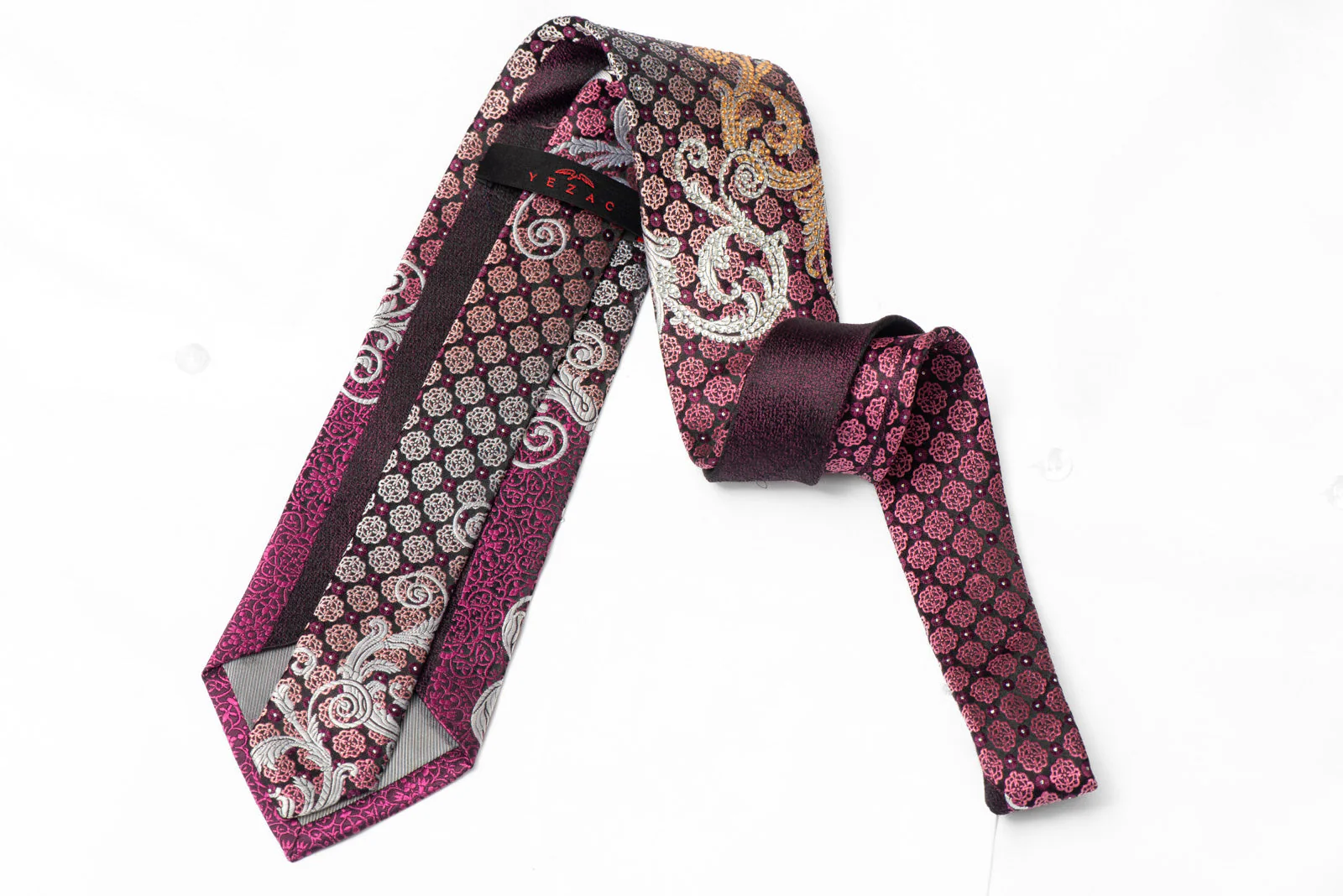 Rhinestone Scrolls On Purple Black Silk Tie With Silver Sparkles - Image 3