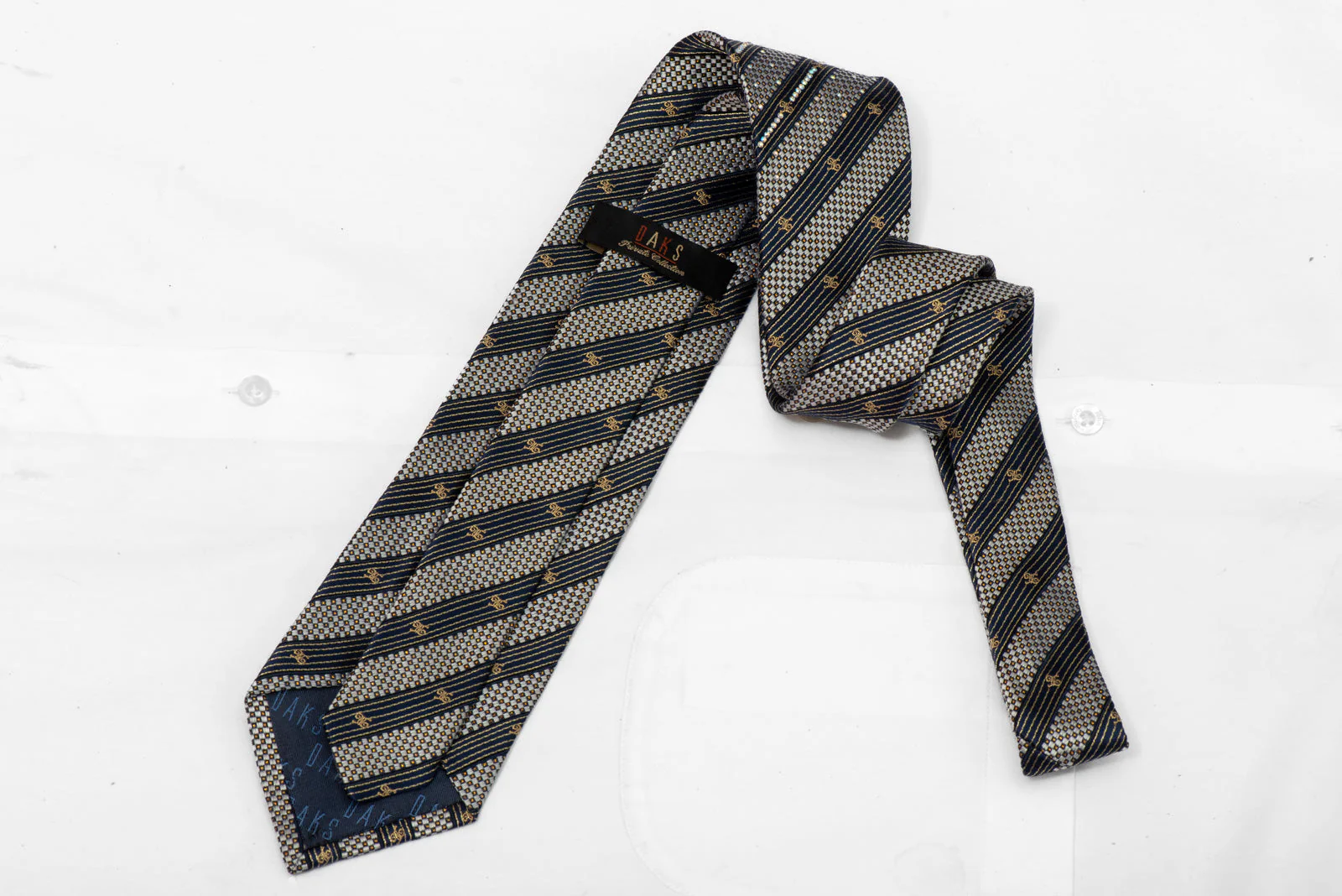 Rhinestone Silk Necktie Diagonal Striped With Crystal Sparkles - Image 3