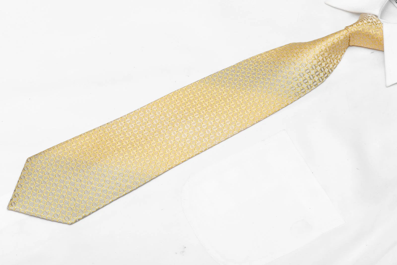 Rhinestone Silk Necktie Geometric On Yellow with Silver Sparkles - Image 2