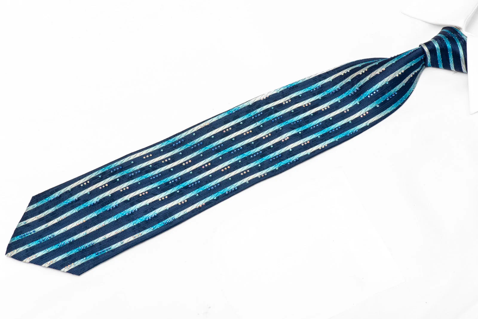 Rhinestone Silk Necktie with Blue Crystal and Silver Sparkles - Image 2