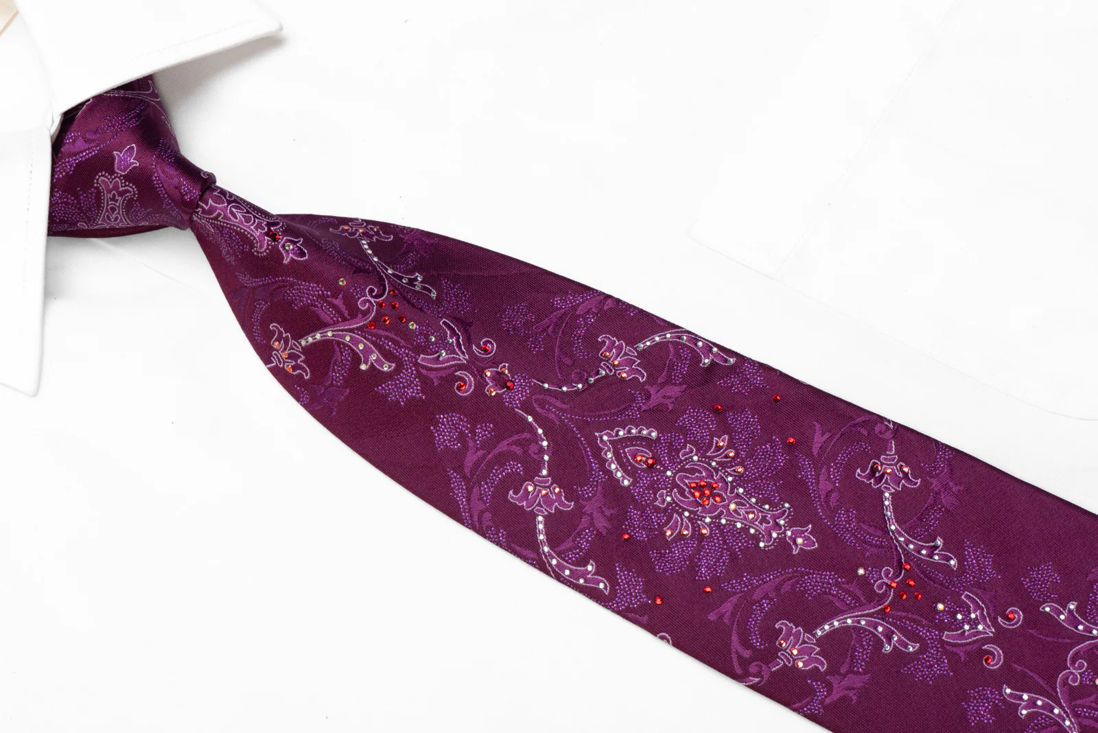 Rhinestone Silk Tie Damask On Purple With Purple Sparkles - Image 2