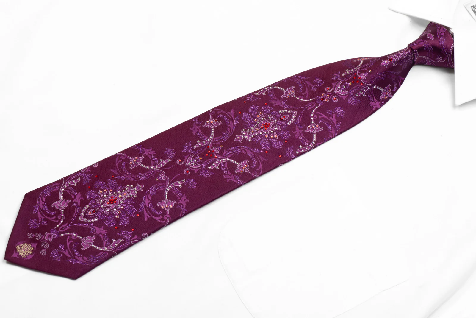 Rhinestone Silk Tie Damask On Purple With Purple Sparkles - Image 3
