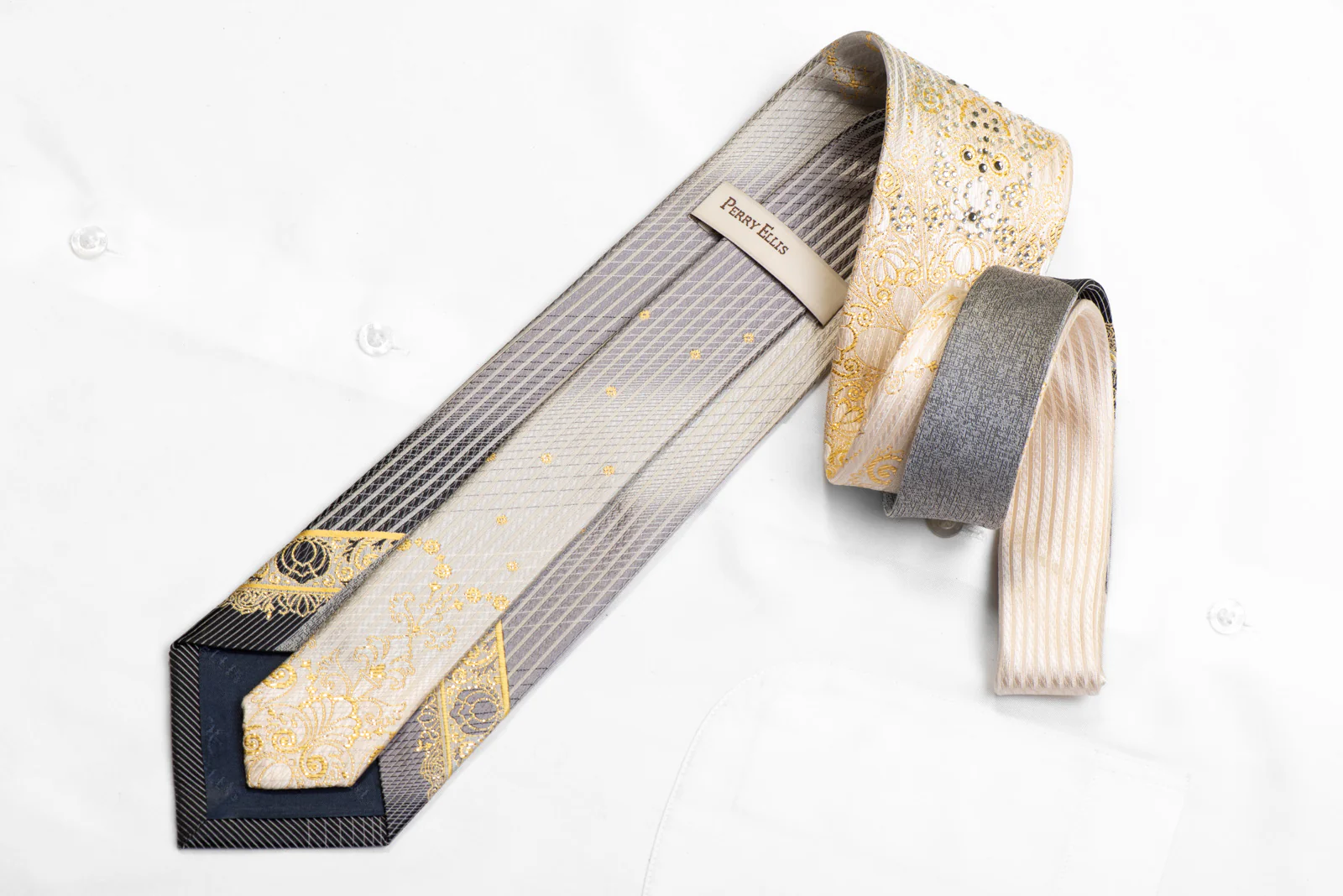 Rhinestone Silk Tie Gold Damask On Silver With Sparkles - Image 4