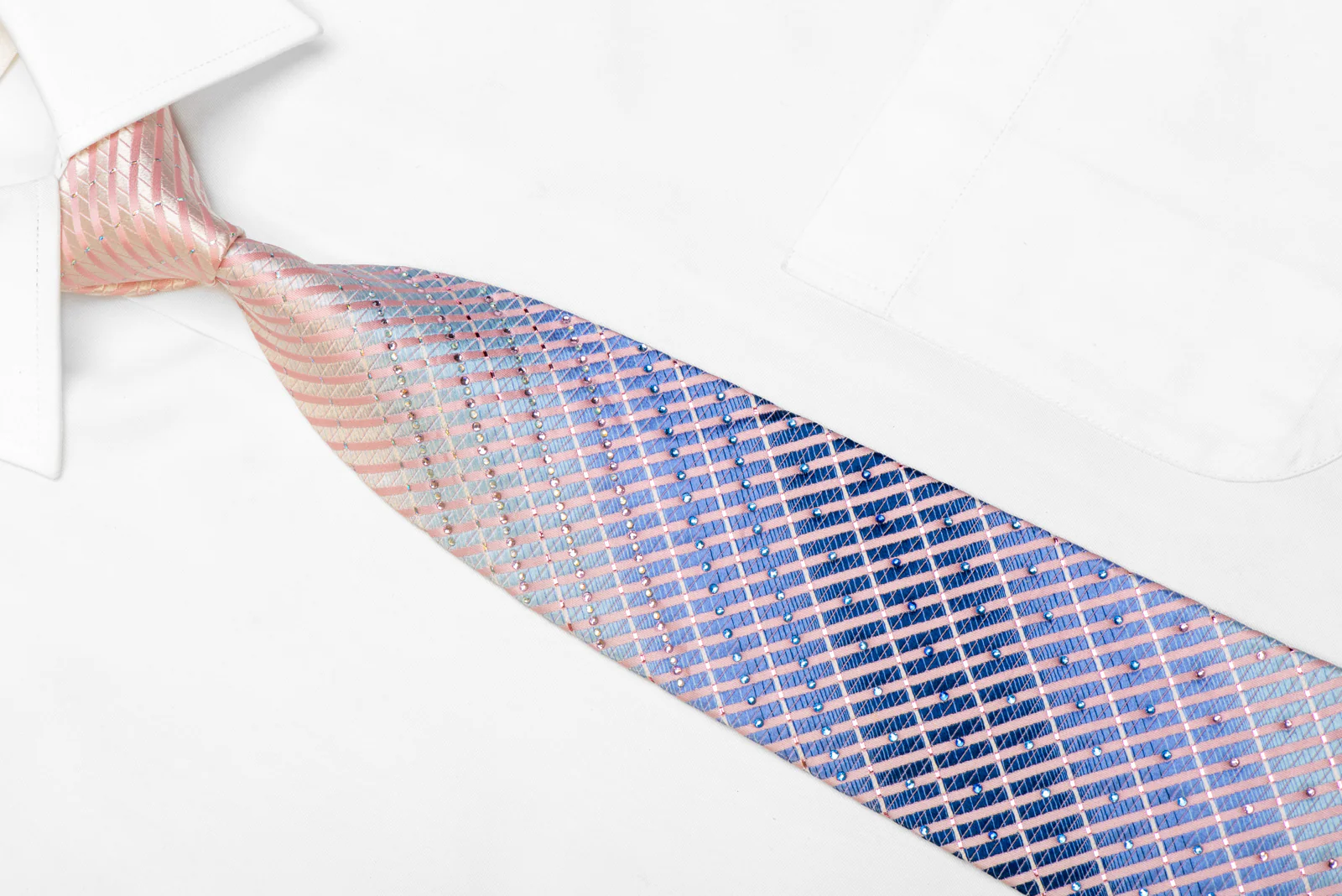 Rhinestone Silk Tie Pink Mauve Striped With Pink Sparkles - Image 2