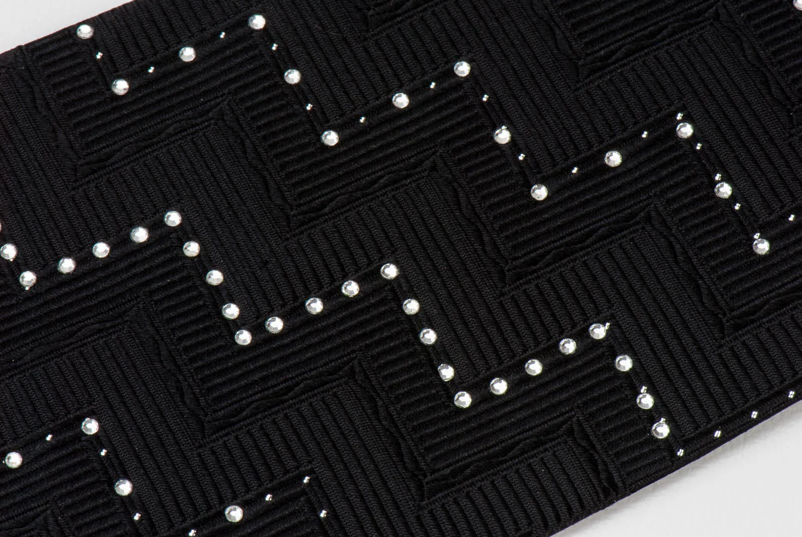 Rhinestone Tie By Arnaldo Bassini Zig Zags On Black Silk With Silver Sparkles - Image 6