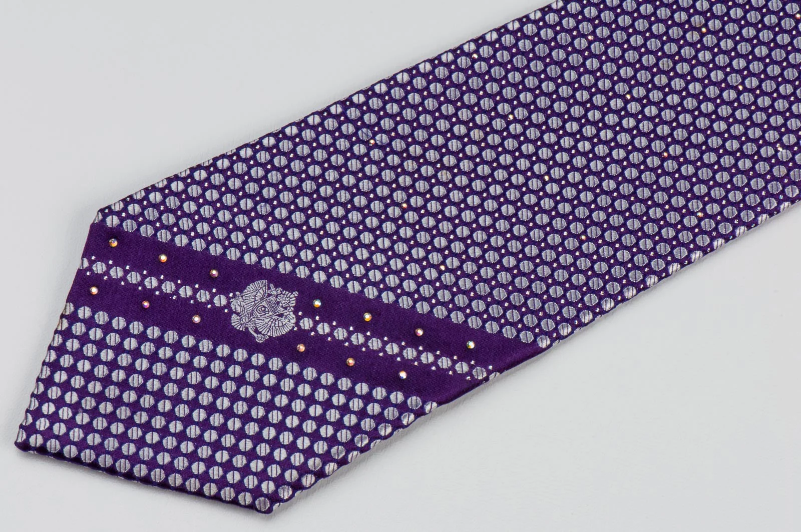 Rhinestone Tie By Renoma Silver Dots On Purple Silk With Silver Sparkles - Image 5
