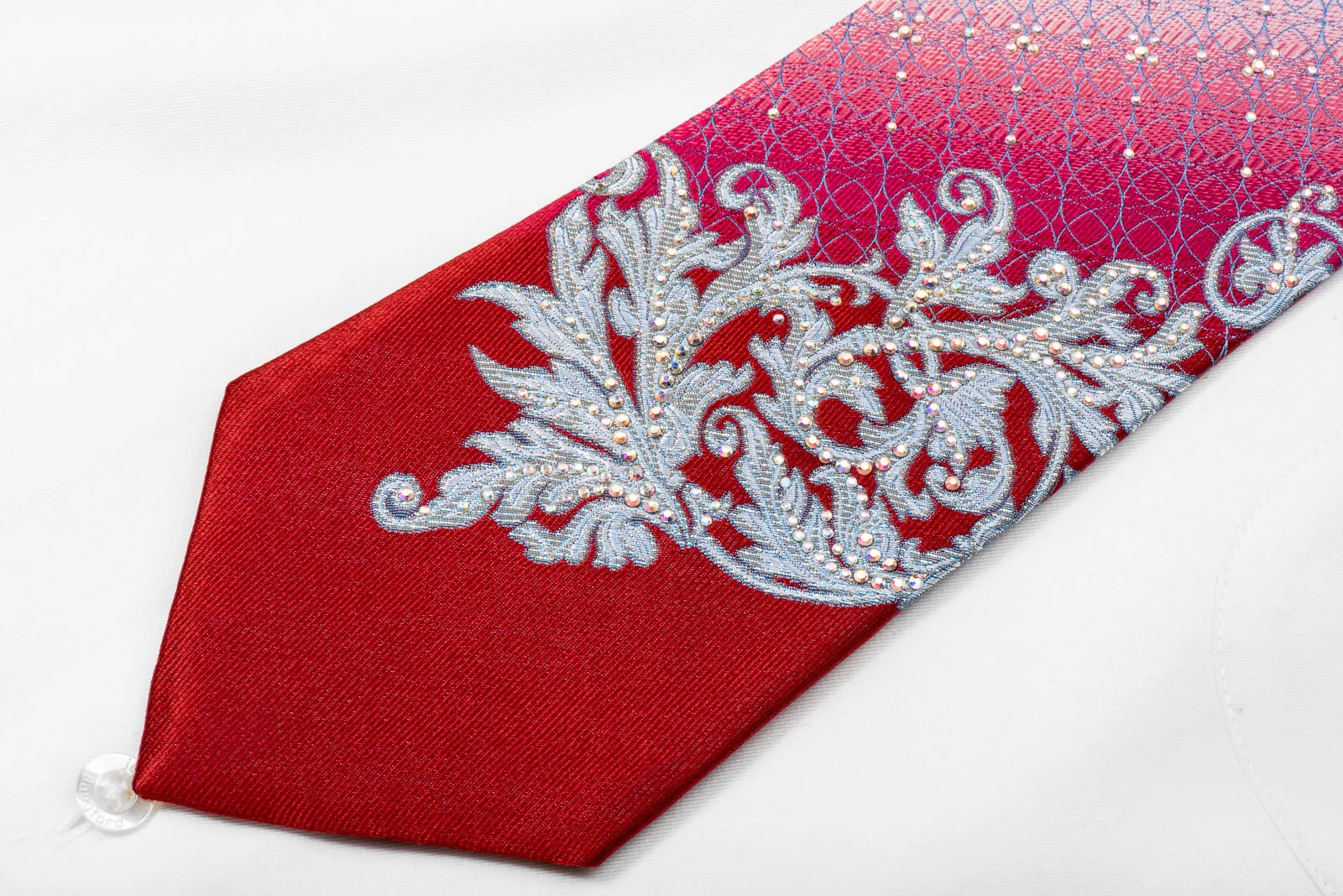 Roberta di Camerino Men's Crystal Tie Silver Acanthus On Red Silk With Silver Sparkles - Image 3