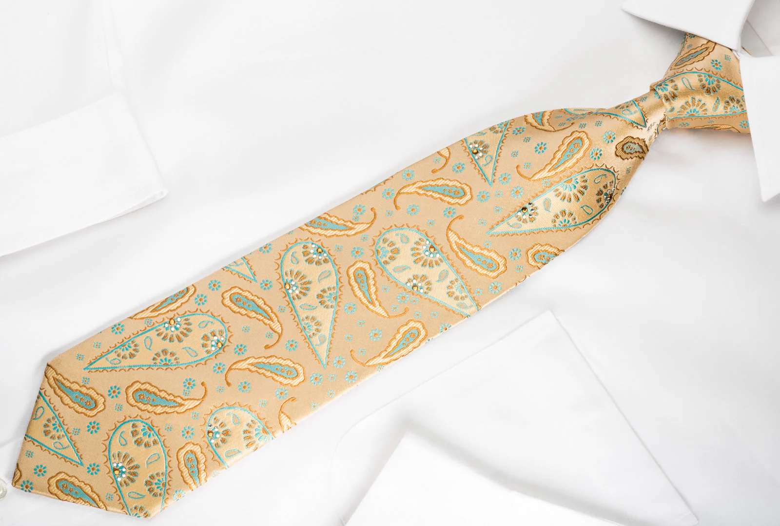 Roberta di Camerino Men's Silk Necktie Boteh On Gold With Rhinestones - Image 6