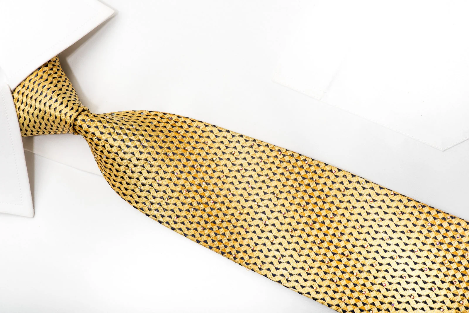 Roberta di Camerino Men's Silk Necktie Yellow Checkered Sparkling With Rhinestones - Image 2