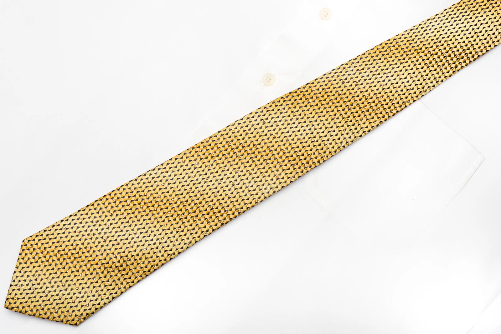 Roberta di Camerino Men's Silk Necktie Yellow Checkered Sparkling With Rhinestones - Image 3
