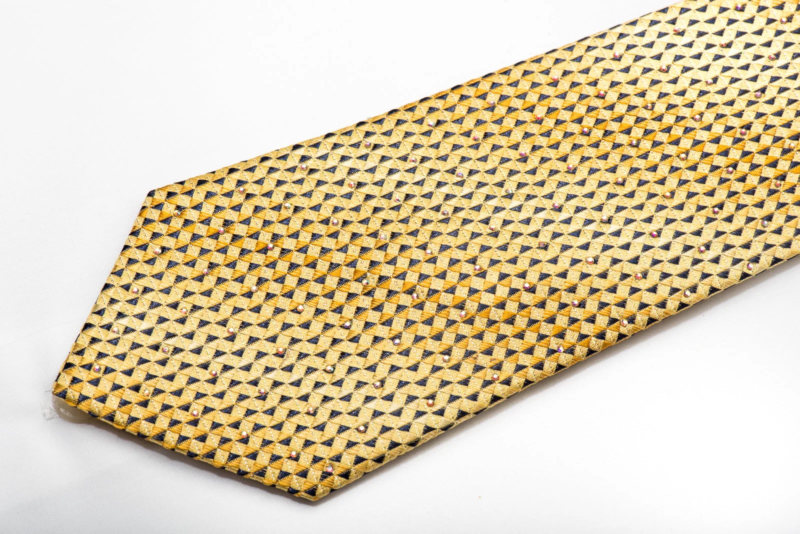 Roberta di Camerino Men's Silk Necktie Yellow Checkered Sparkling With Rhinestones - Image 5
