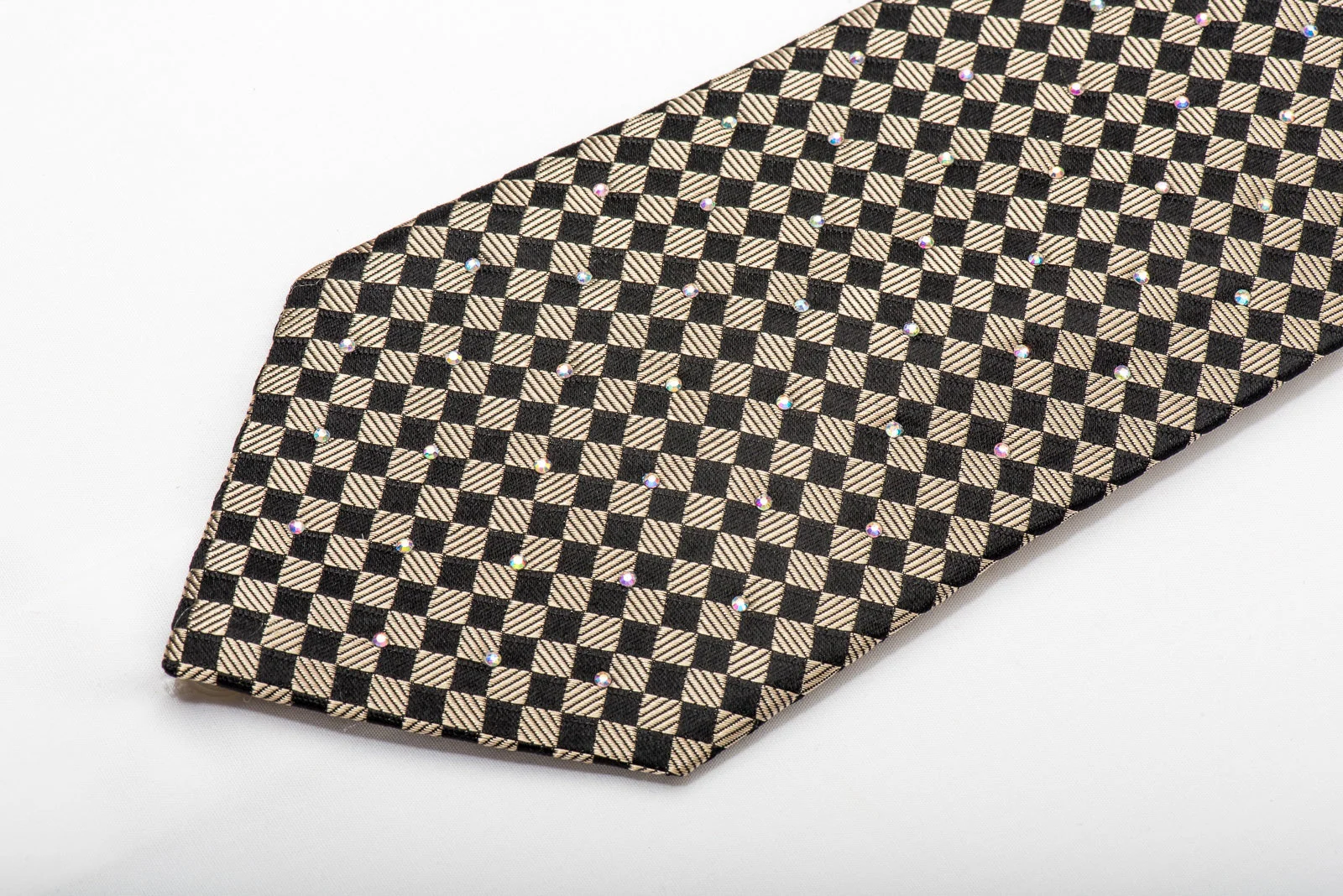 Roberta di Camerino Men's Silk Tie Gold Checkered Sparkling With Rhinestones - Image 3