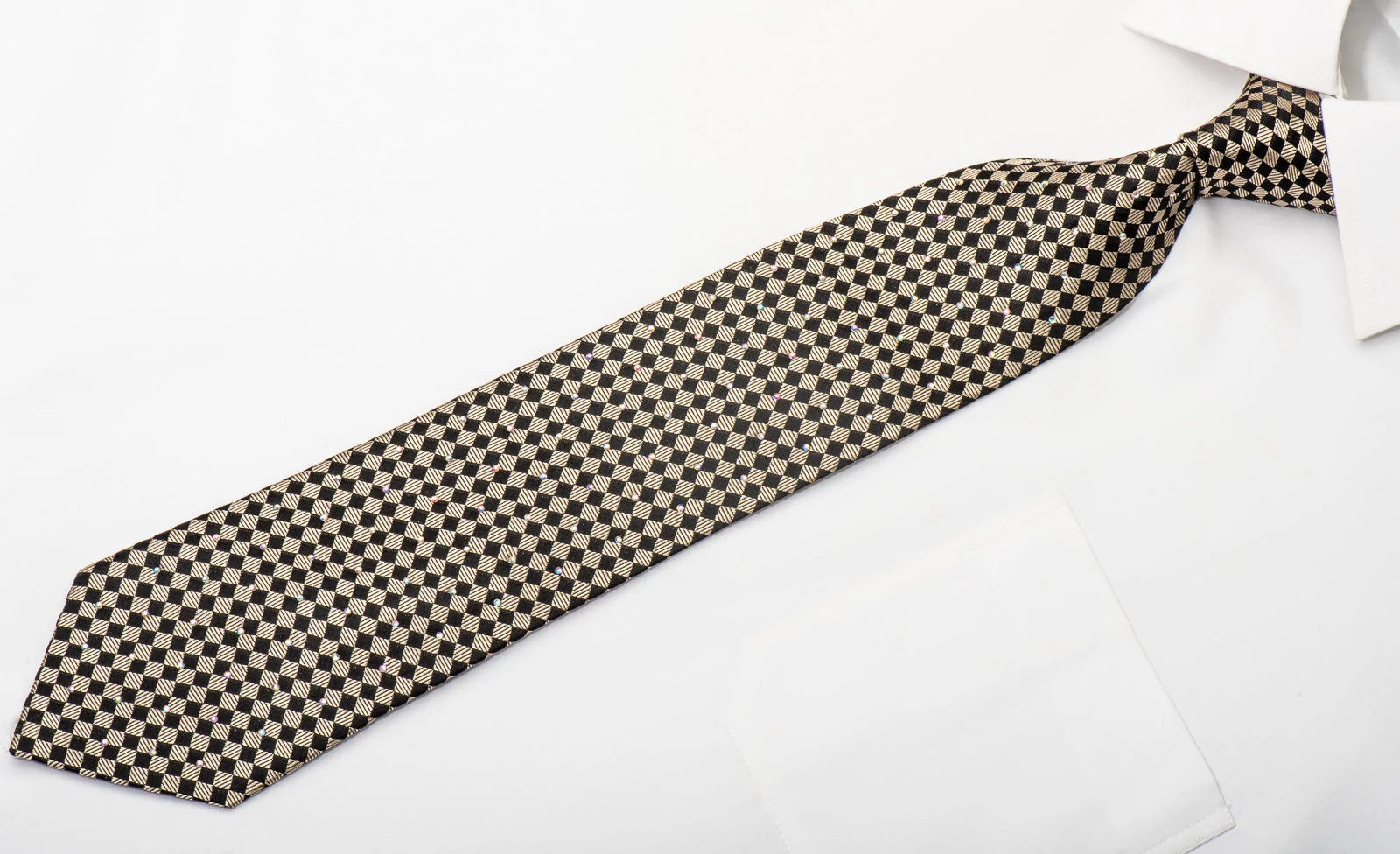 Roberta di Camerino Men's Silk Tie Gold Checkered Sparkling With Rhinestones - Image 6