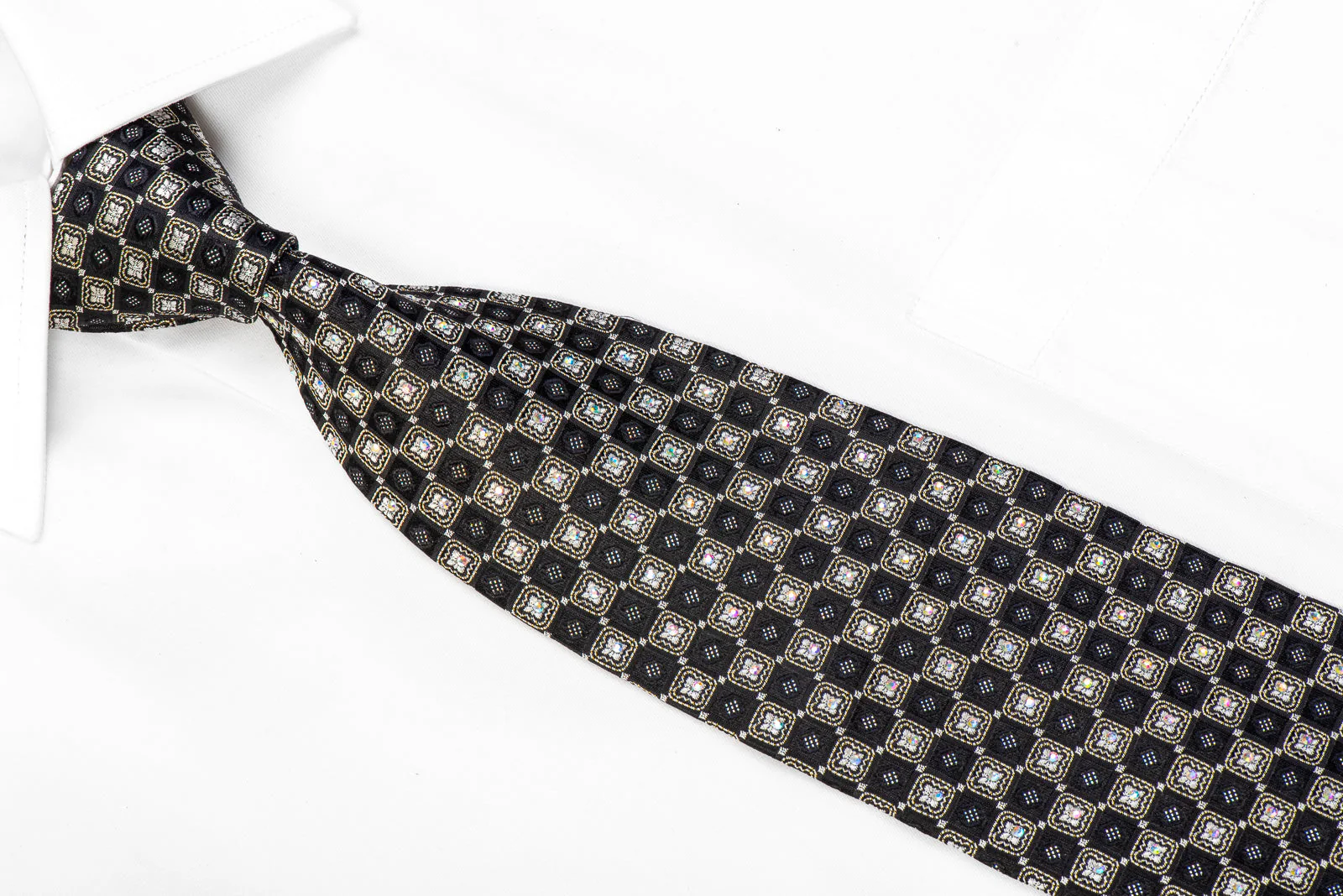 Roberta di Camerino Men's Silk Tie Silver Black Checkered With Silver Sparkles - Image 2