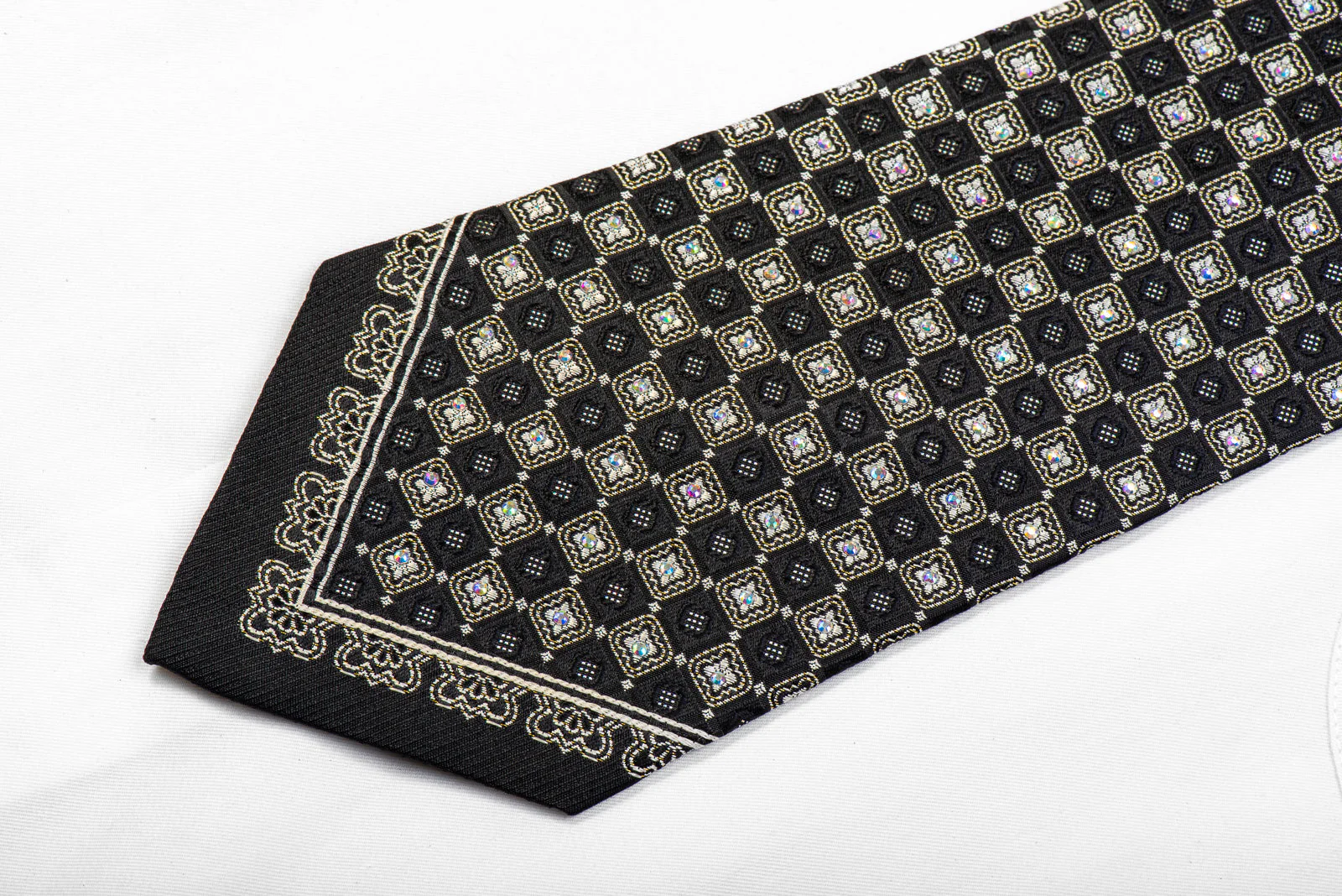 Roberta di Camerino Men's Silk Tie Silver Black Checkered With Silver Sparkles - Image 3