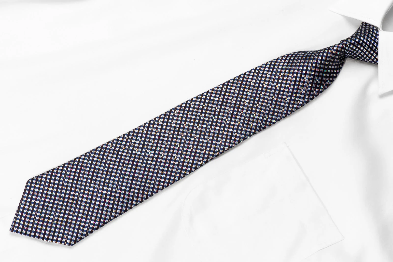 Roberta di Camerino Mens Rhinestone Tie Silver Navy Burgundy Checkered With Sparkles - Image 3