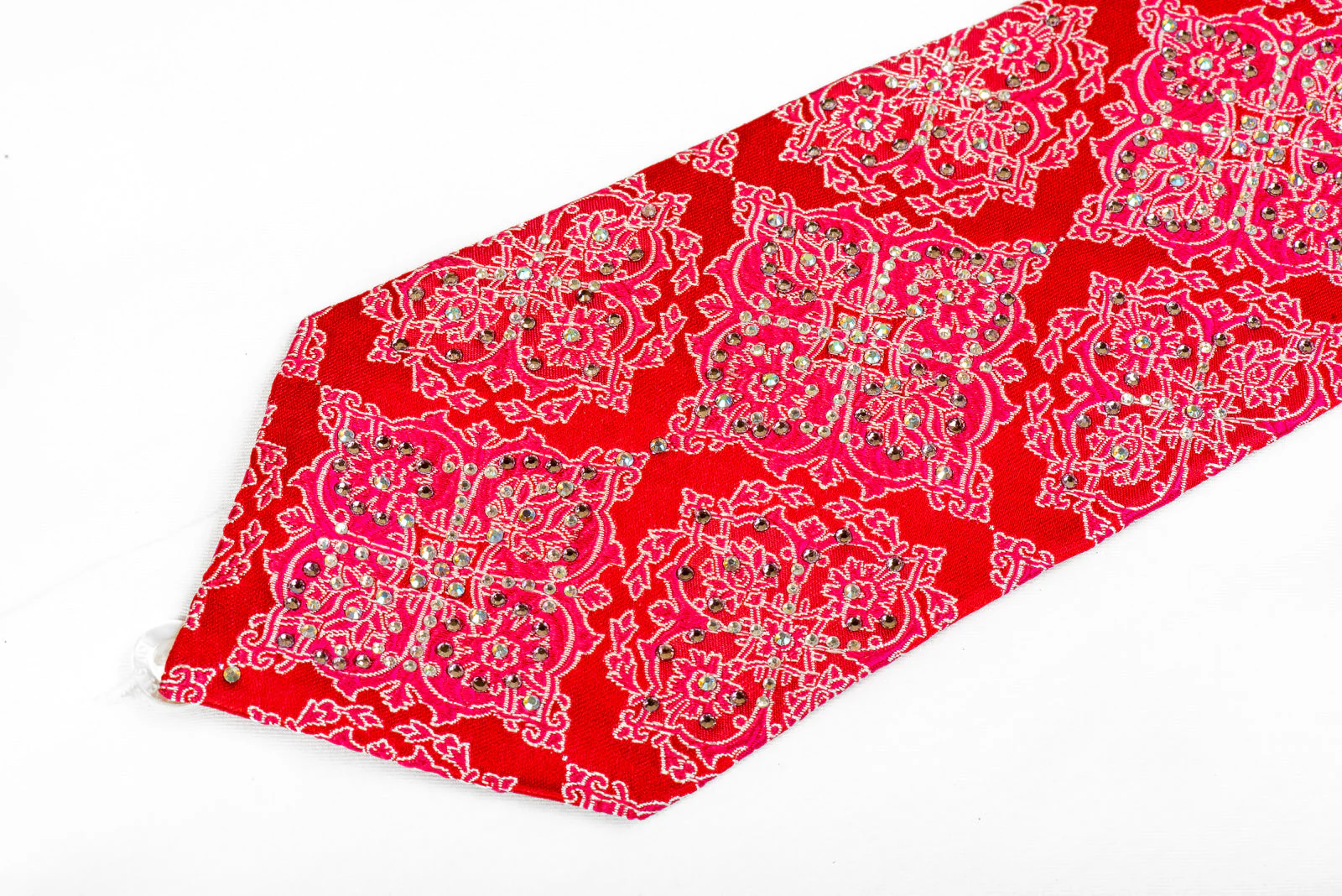 Roberta di Camerino Mens Silk Rhinestone Necktie Damask On Red - Image 4