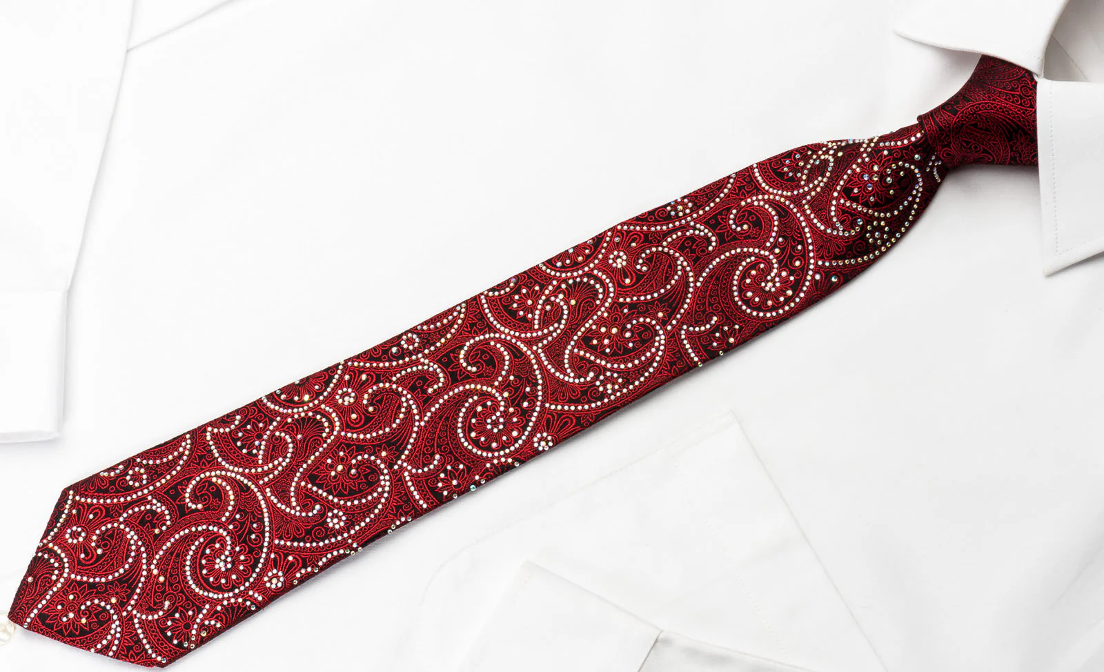 Roberta di Camerino Red Paisley Rhinestones On Black Woven Silk - Image 3