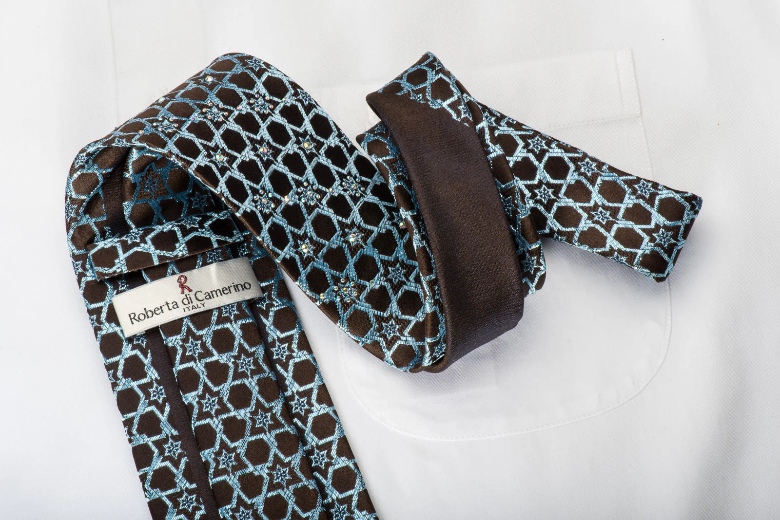 Roberta di Camerino Rhinestone Necktie Blue Silver Stars On Brown With Sparkles - Image 2
