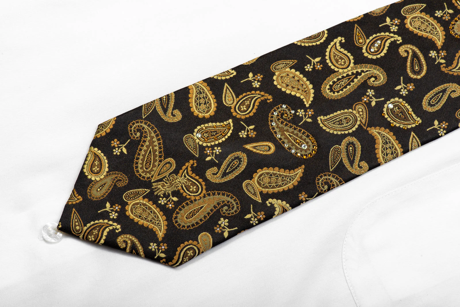 Rhinestone Necktie Gold Paisley On Black With Sparkles By Roberta di Camerino - Image 3