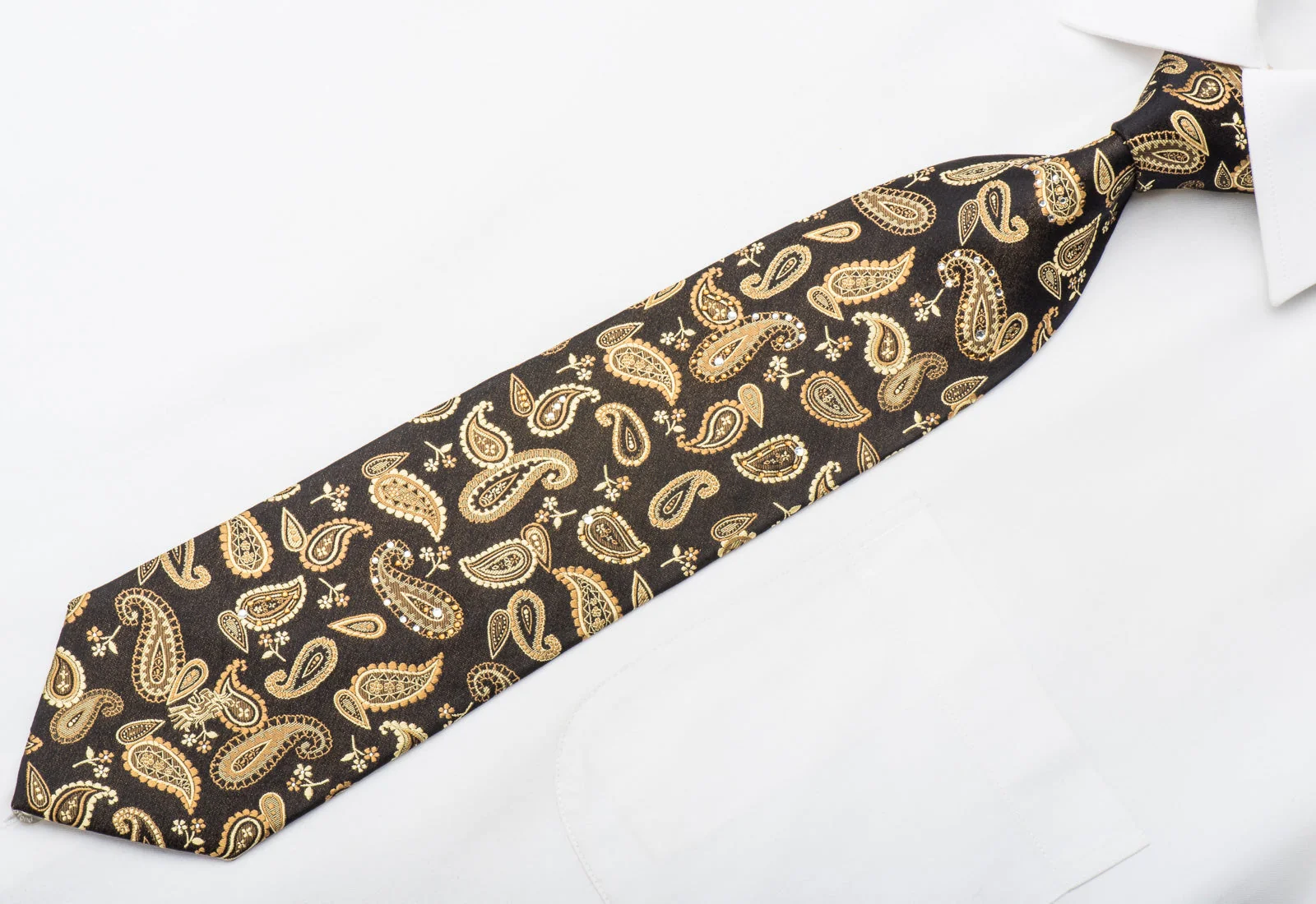 Roberta di Camerino Rhinestone Necktie Golden Paisley On Black Silk With Sparkles - Image 4