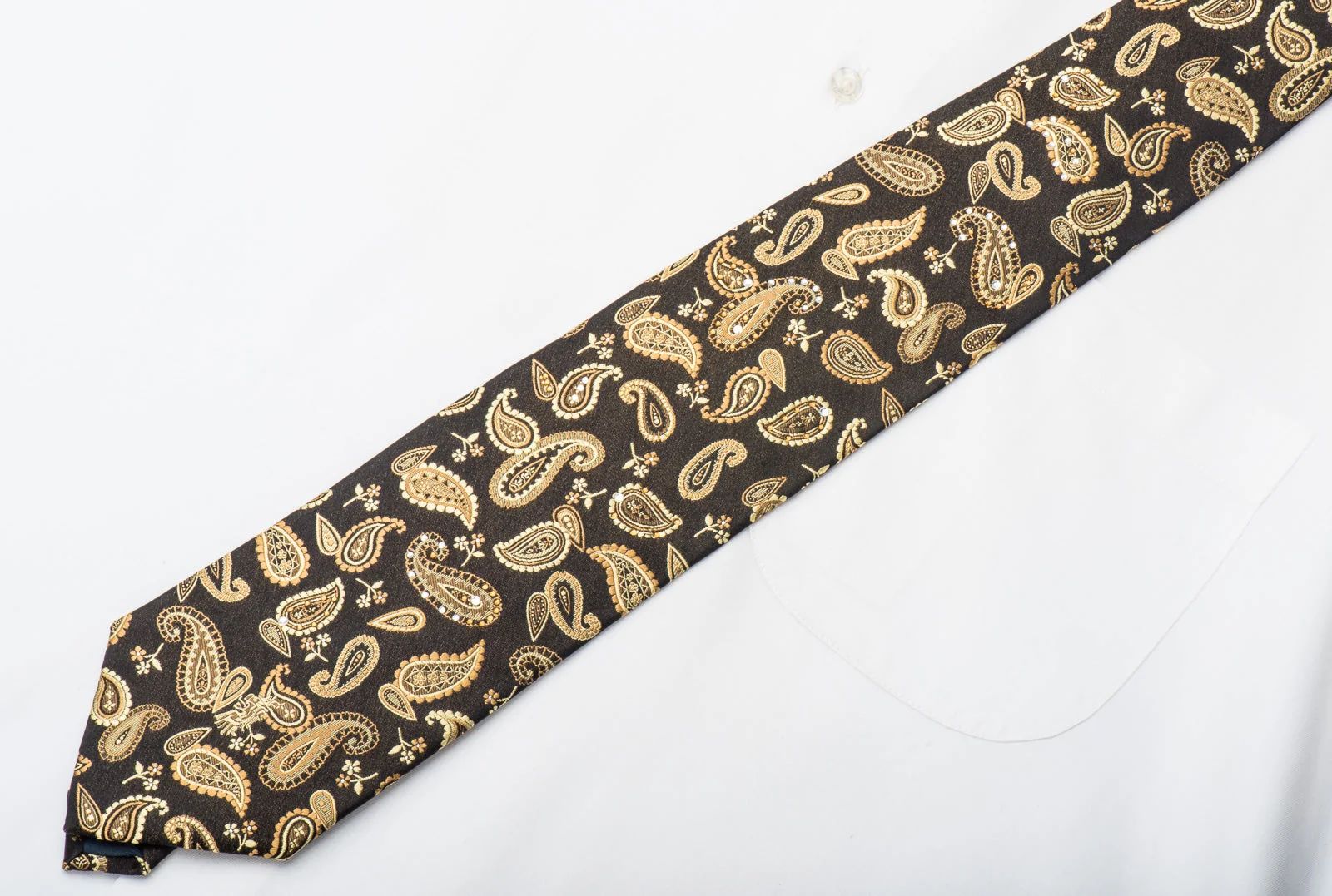 Roberta di Camerino Rhinestone Necktie Golden Paisley On Black Silk With Sparkles - Image 5