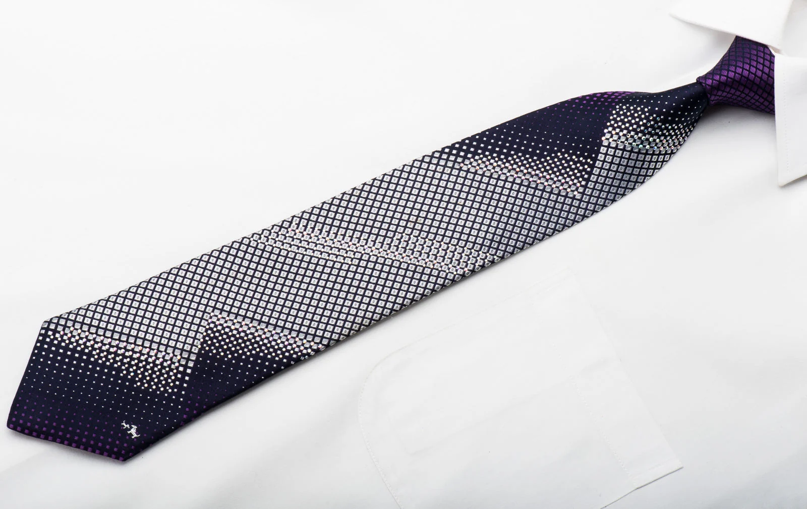 Roberta di Camerino Rhinestone Necktie Silver Checker On Purple - Image 3