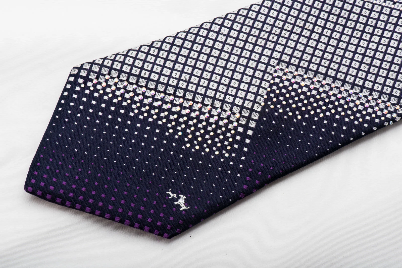 Roberta di Camerino Rhinestone Necktie Silver Checker On Purple - Image 5