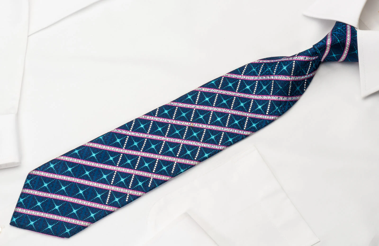 Roberta di Camerino Rhinestone Necktie Silver Striped On Blue With Sparkles - Image 6