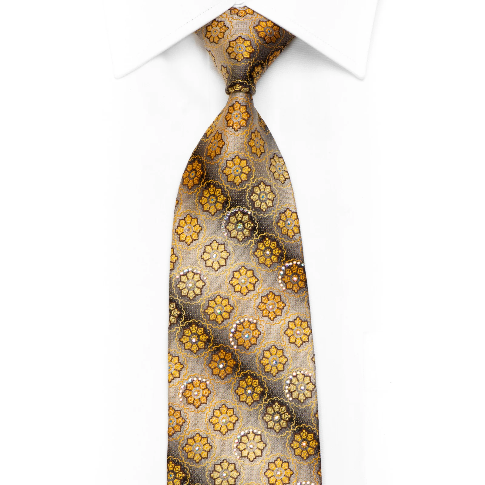 Roberta di Camerino Rhinestone Necktie Yellow Geometric GeometricFloral On Silver