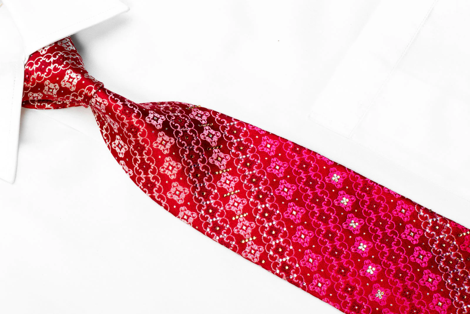 Roberta di Camerino Rhinestone Silk Necktie Cartouche On Red With Silver Sparkles - Image 2