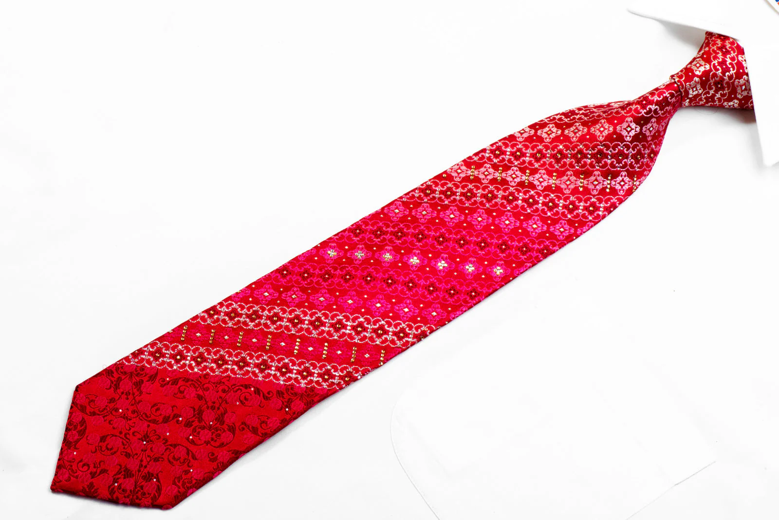 Roberta di Camerino Rhinestone Silk Necktie Cartouche On Red With Silver Sparkles - Image 3