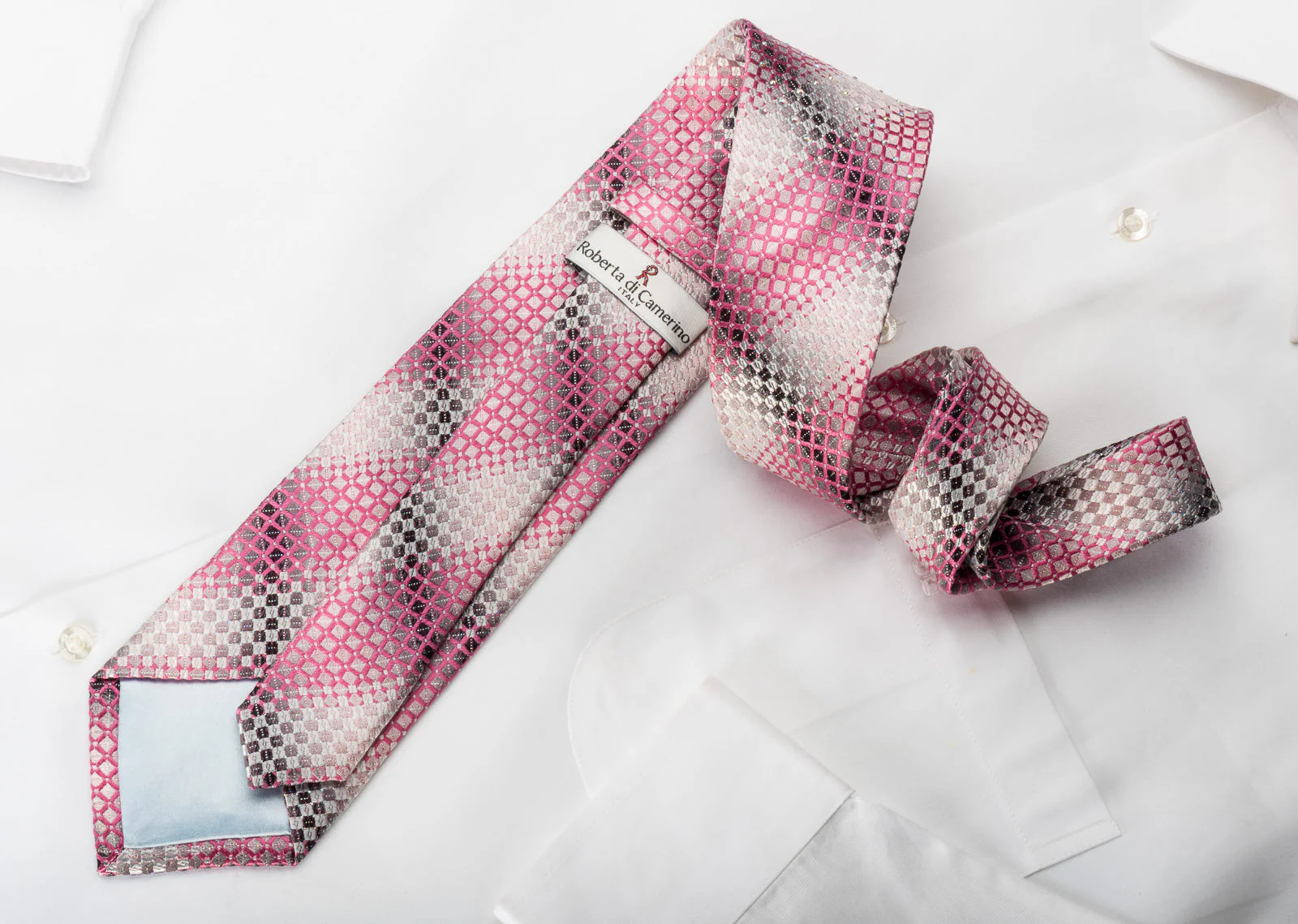 Roberta di Camerino Rhinestone Silk Necktie Pink Trellis On Silver With Sparkles - Image 4
