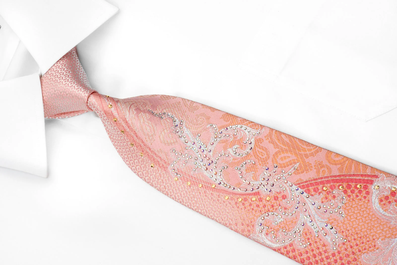 Roberta di Camerino Rhinestone Silk Tie Silver Acanthus On Pink With Sparkles - Image 2